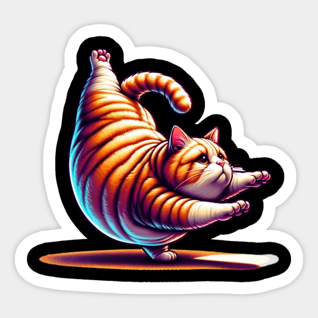 A Chubby Cat Attempting an Ambitious Yoga Pose Sticker by Jo Palmer